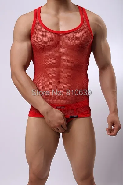 Sexy Mens Fishnet See-Through Tank Top Sleeveless T-Shirt &quotTank-Top Only&quot Mesh Gay | Мужская одежда