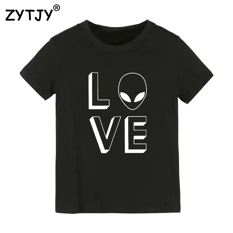 Love Alien/Детская футболка с принтом для мальчиков и девочек, футболка для детей, одежда для малышей, Забавные футболки, Прямая поставка, Y-31 - Цвет: Черный