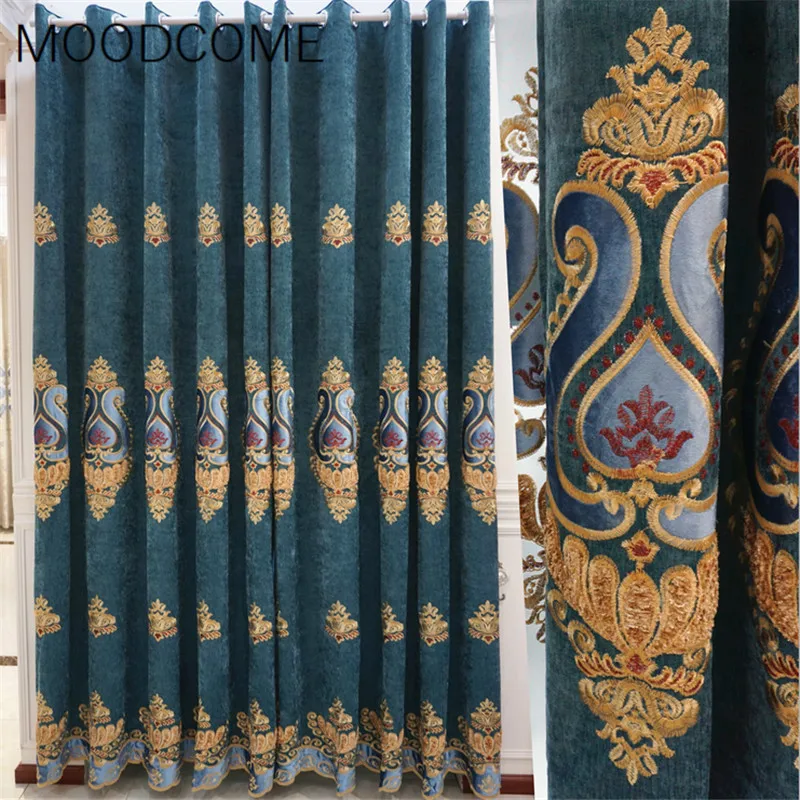 2018 европейские шторы для гостиной спальни синие евро королевские золотистые с