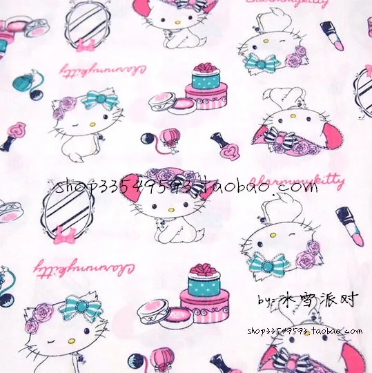 140x50cm1pc hello kitty ткань хлопок белая тонкая Красивая hello kitty кошка печатная ткань для DIY шитья одежда для малышей