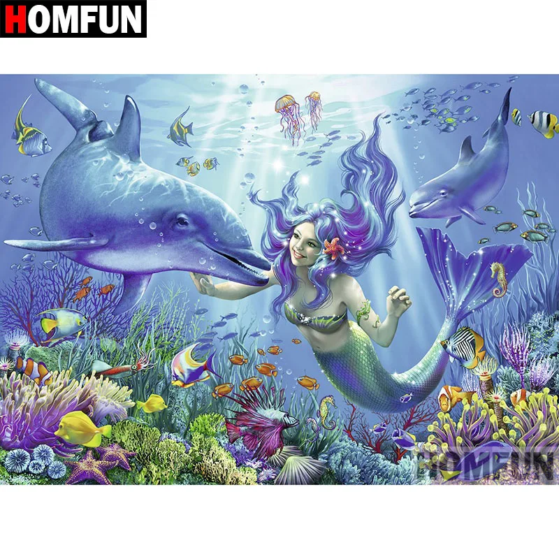 

HOMFUN Full Drill Diamond Painting "Mermaid Dolphin" DIY Picture Of Rhinestone 5D Diamond Embroidery Cross Stitch Decor A09464