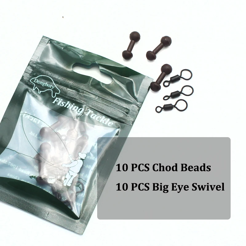 20PCS Carp Fishing Accessories Chod Beads and Big Eye Swivel Set for Carp Rig Helicopter Rigs Zig Rig Tackle Equipment