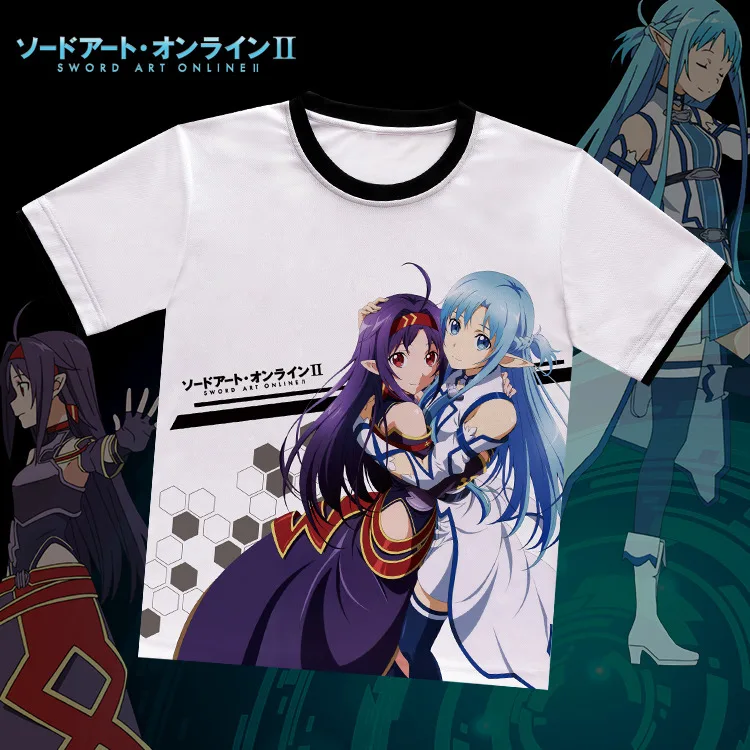 Футболка с аниме Искусство меча онлайн белая футболка из полиэстера Kirito Asuna Yuuki