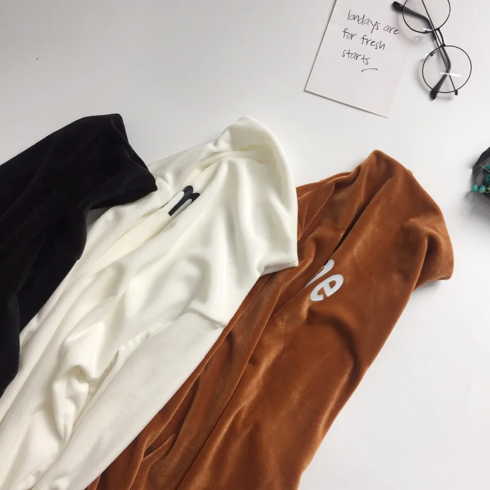 Женская Однотонная футболка с высоким воротником в стиле Харадзюку бархатная