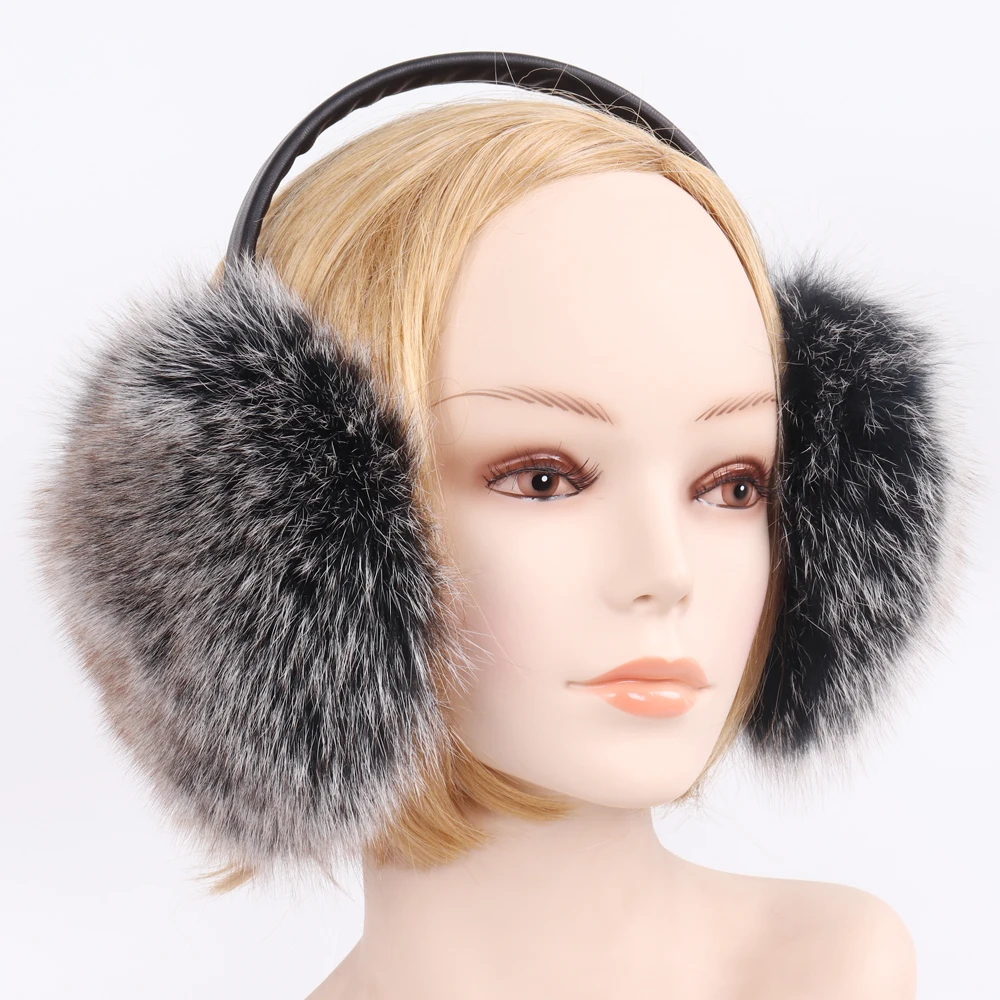 2021 New Russian Women 100% Natural Fox Fur Earmuffs Winter Warm Pompoms Plush EarMuff Girls Real Earflaps | Аксессуары для одежды