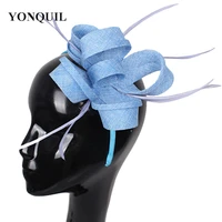 imitation sinamay fascinator women wedding hair accessories feather hair top hat light blue cocktail hat party hats new arrival