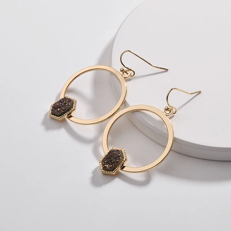 Уникальные медные круглые висячие серьги синие подвески из смолы и камня друзы