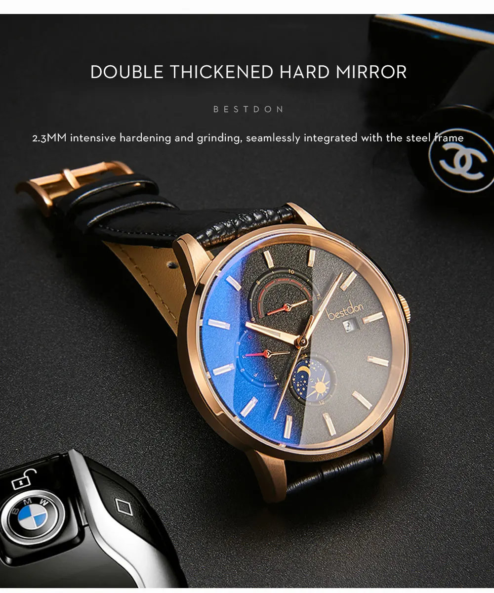 Bestdon Мужские Спортивные механические часы Роскошные автоматические Moon Phase часы водонепроницаемые кожаные повседневные Лидирующий бренд Relogio Masculino