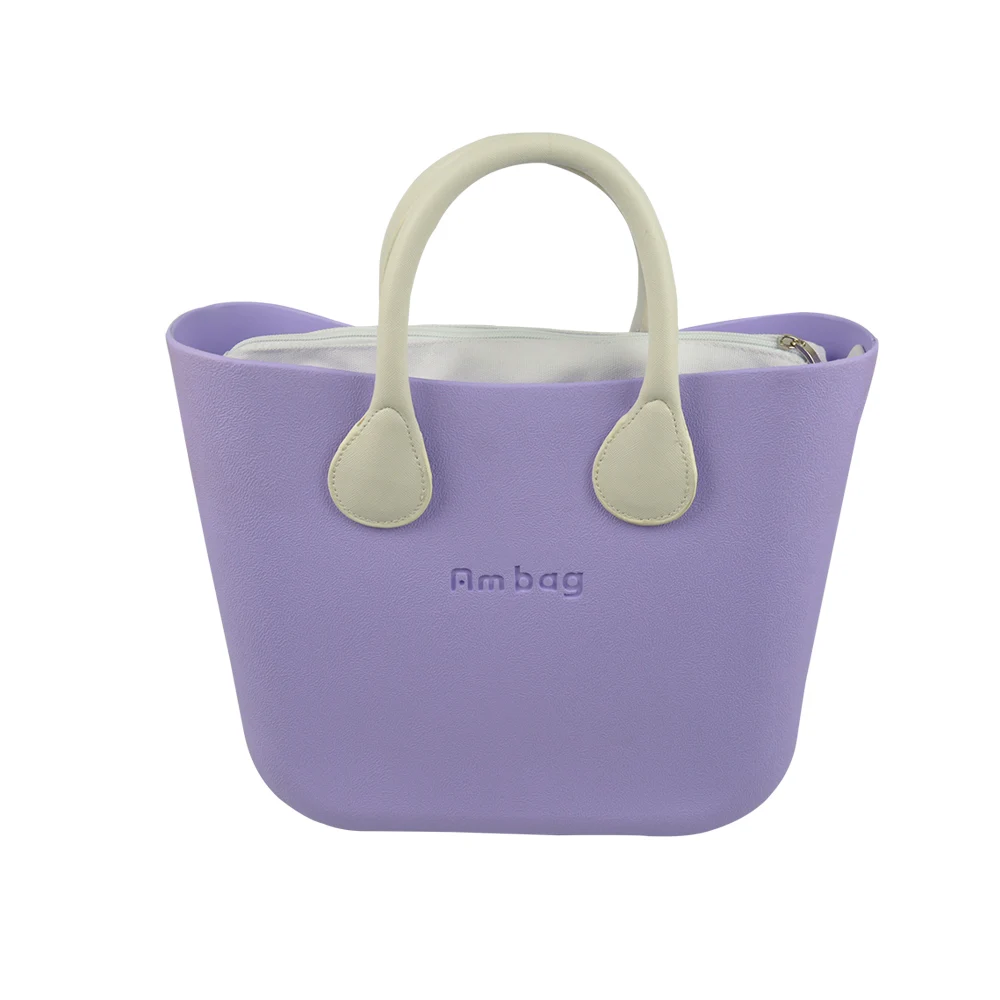 AMbag Obag стильная Водонепроницаемая мини-сумка EVA AMbag с подкладкой из парусины на молнии красочная кожаная ручка женская сумка DIY - Цвет: Purple