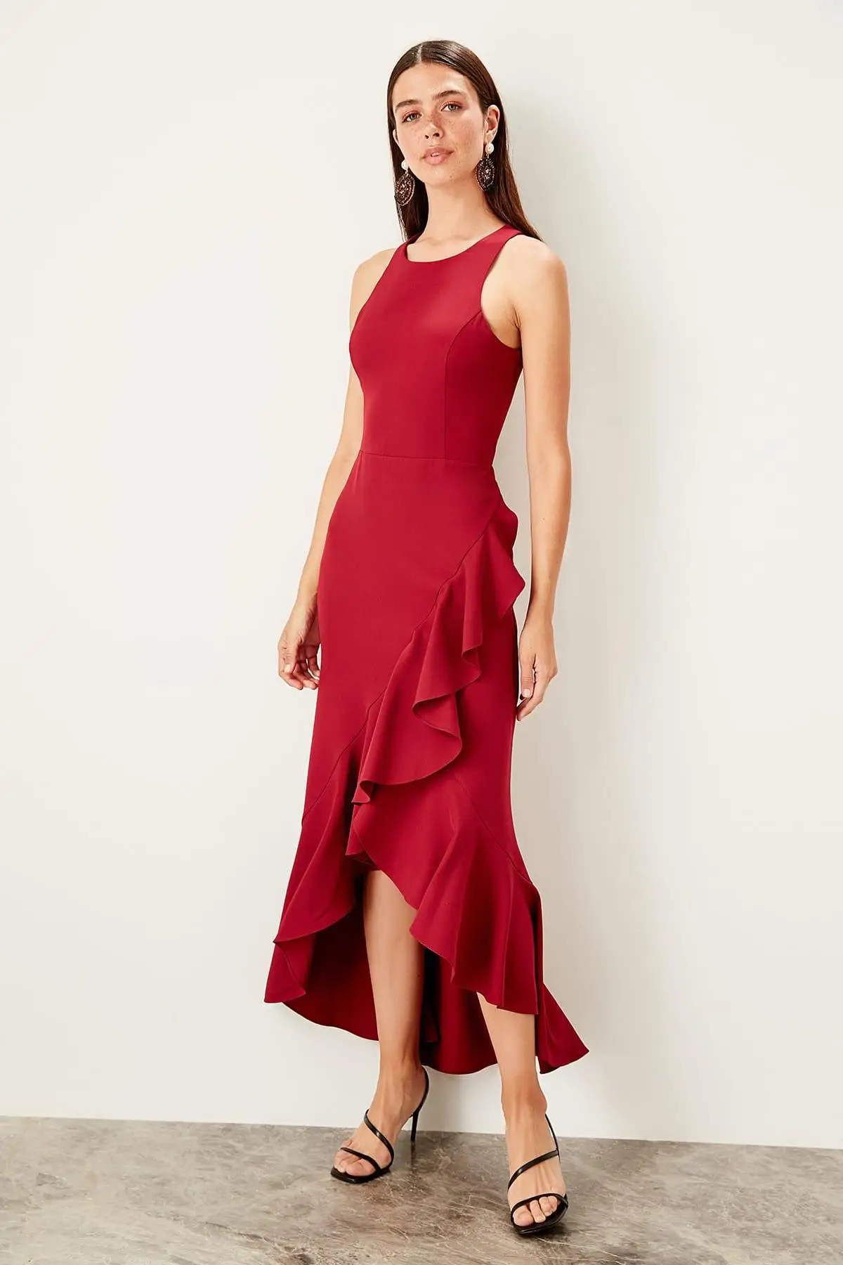Платье с маховиком Trendyol Mürdüm TPRSS19BK0029|Женские платья| |