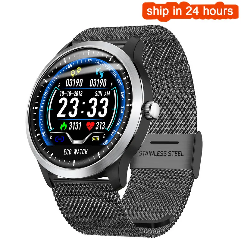 black metal Greentiger N58 ЭКГ PPG Смарт часы монитор сердечного ритма кровяное давление smartwatch ЭКГ дисплей сна фитнес трекер Android IOS - Цвет: black metal