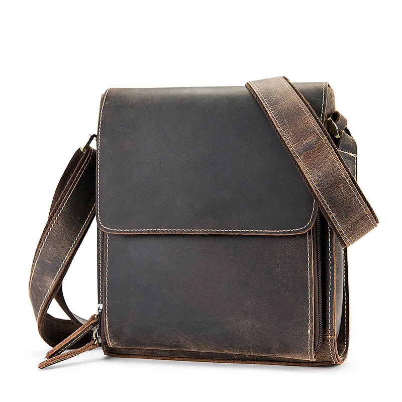 Men's Shoulder Bag Genuine Leather Male Retro Messenger Crossbody Bag Business Travel Vintage Flap Bag Casual Man Purse Bolsos