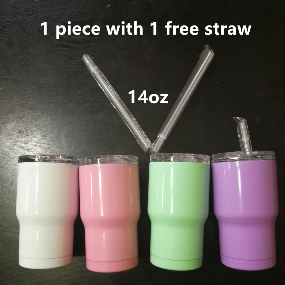 

Kids cup coffee tumbler tea water mug 14oz 400ml 18/8 stainless steel insulated vacuum double wall thermal glass free staw