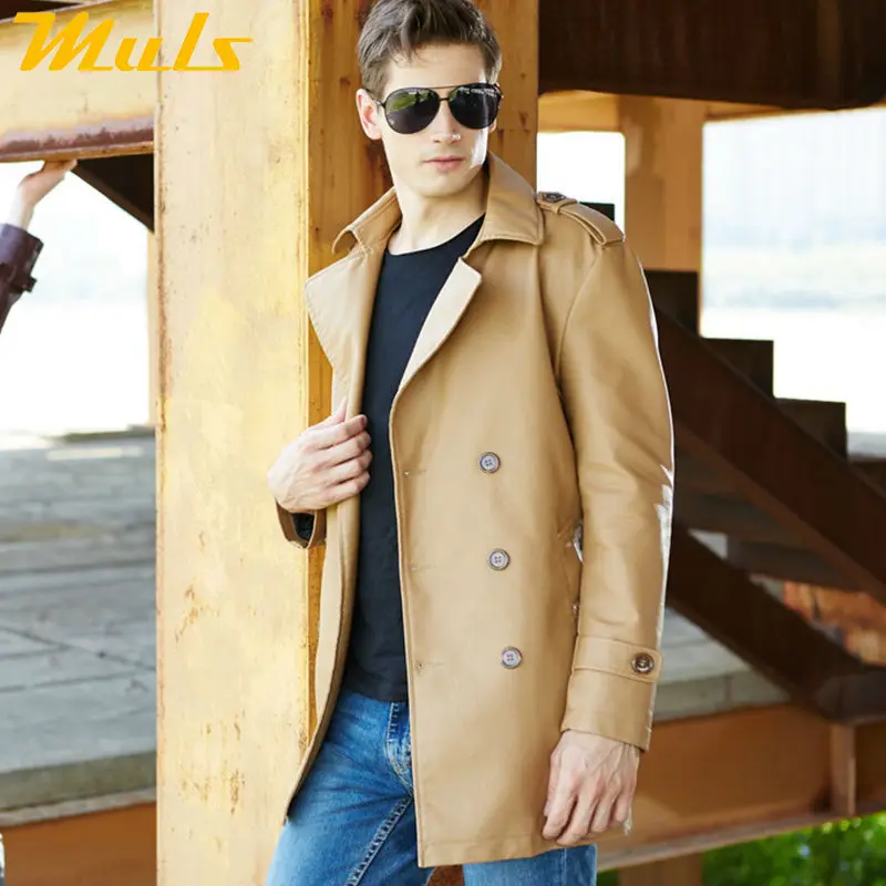 Длинные кожаные мужские куртки с отложным воротником Мужская классическая