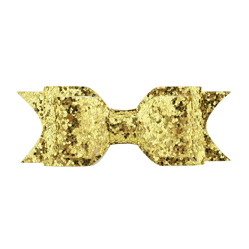 Gold 3,75 дюймов, милые блестящие банты для волос, детский зажим для волос, ручная работа, цветные блестящие банты, заколки, заколка для волос, аксессуары для волос - Цвет: Gold