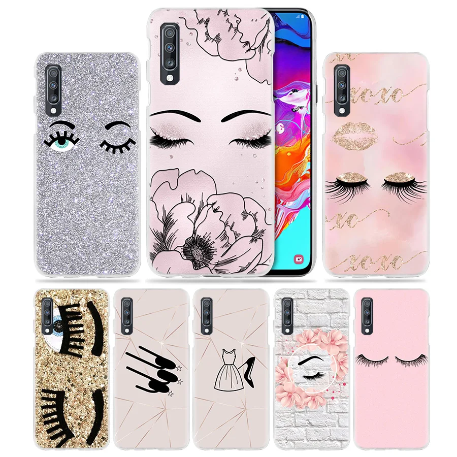 Розовый с принтом ресниц чехол для samsung Galaxy A50 A70 A20e A40 A30 A20 A10 A8 A6 плюс A9 A7 жесткий прозрачный поликарбонатный чехол для телефона чехол
