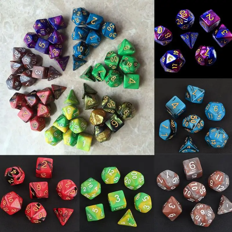 7 шт. набор игральных костей с эффектом туманности покер d& d d4 d6 d8 d10 d% d12 d20 многогранные TRPG игры rpg игры в кости