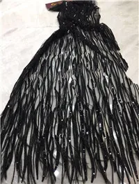 black color 2 5 ярдов hyy02# перо 3d хорошее качество блесток бусины французская вышивальная сетка Сетка кружевная ткань для распиловки свадебное платье - Цвет: black color 2