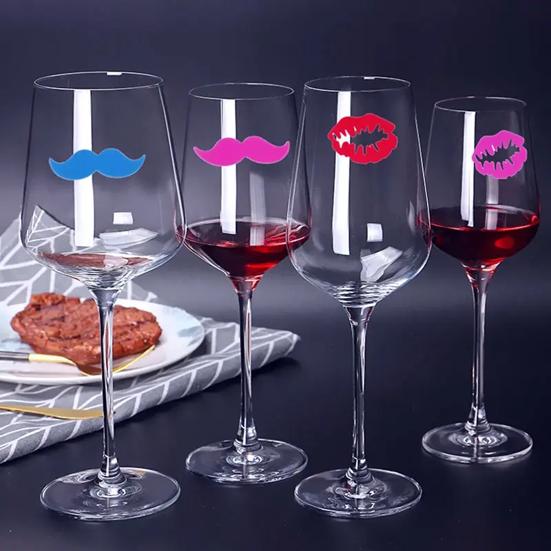 6Pcs/set Silicone Glass Wine Label Lip/Moustache Shape Recognizer Glasses Tea Mug Cup Marker Bottle Logo Party Decor Supplies | Дом и сад