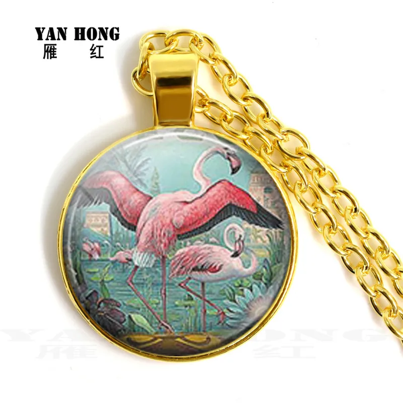 

Flamingo, beautifully designed necklace, 25mm glass crystal pendant