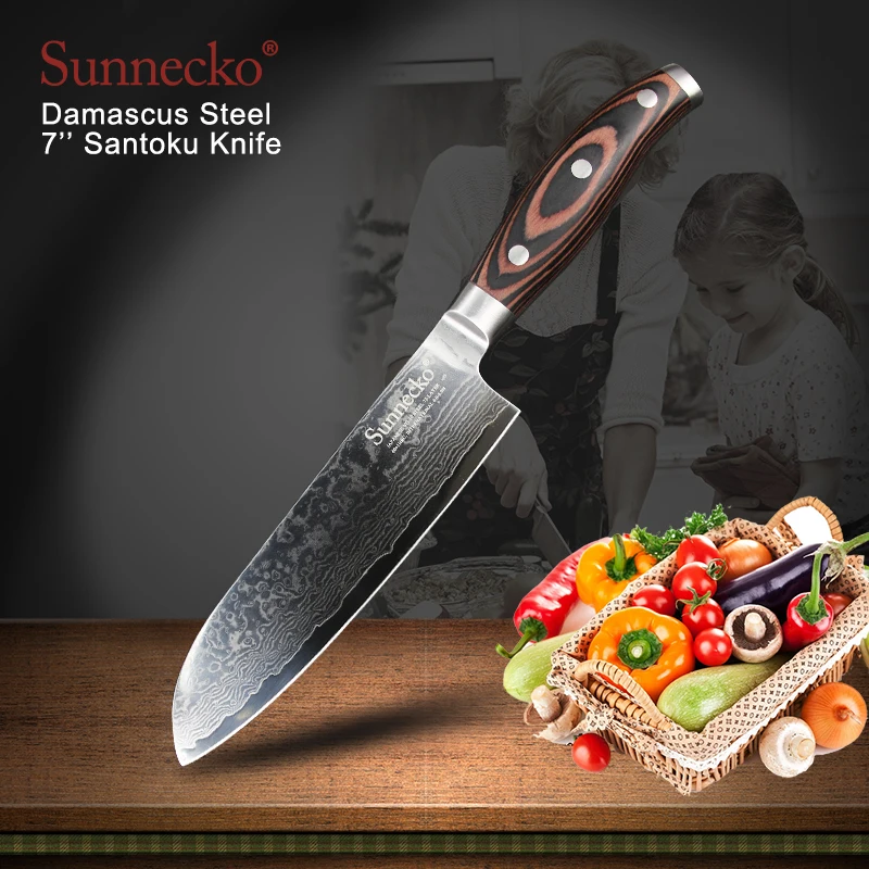 SUNNECKO 7 &quotдюймов Santoku кухонный нож повара подарок японский VG10 Дамасская стальная