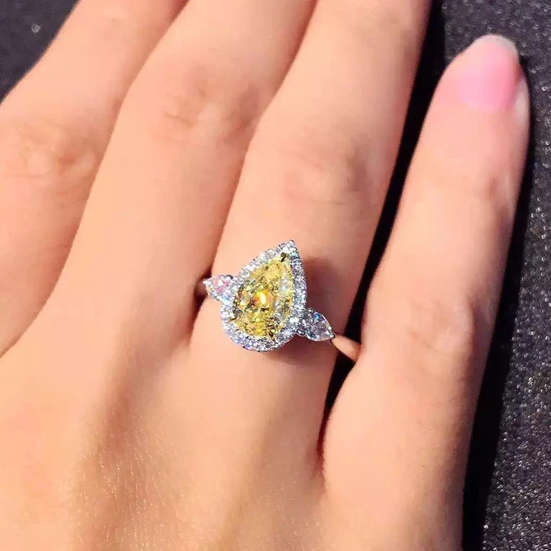 Solid 18K White Gold 2ctw Centre 1ct Moissanite Pear Ring Yellow Engagement Fine Jewelry For Women | Украшения и аксессуары
