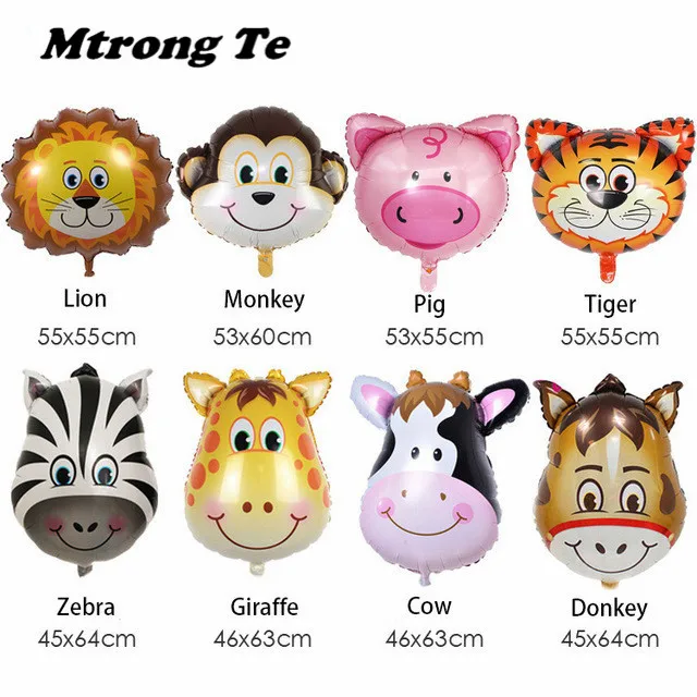 

50pcs Lion Monkey lion tiger Cow pig Head Animal Foil Balloons Kids Birthday Farm Zoo Theme Party Decorations Toys Air Globos