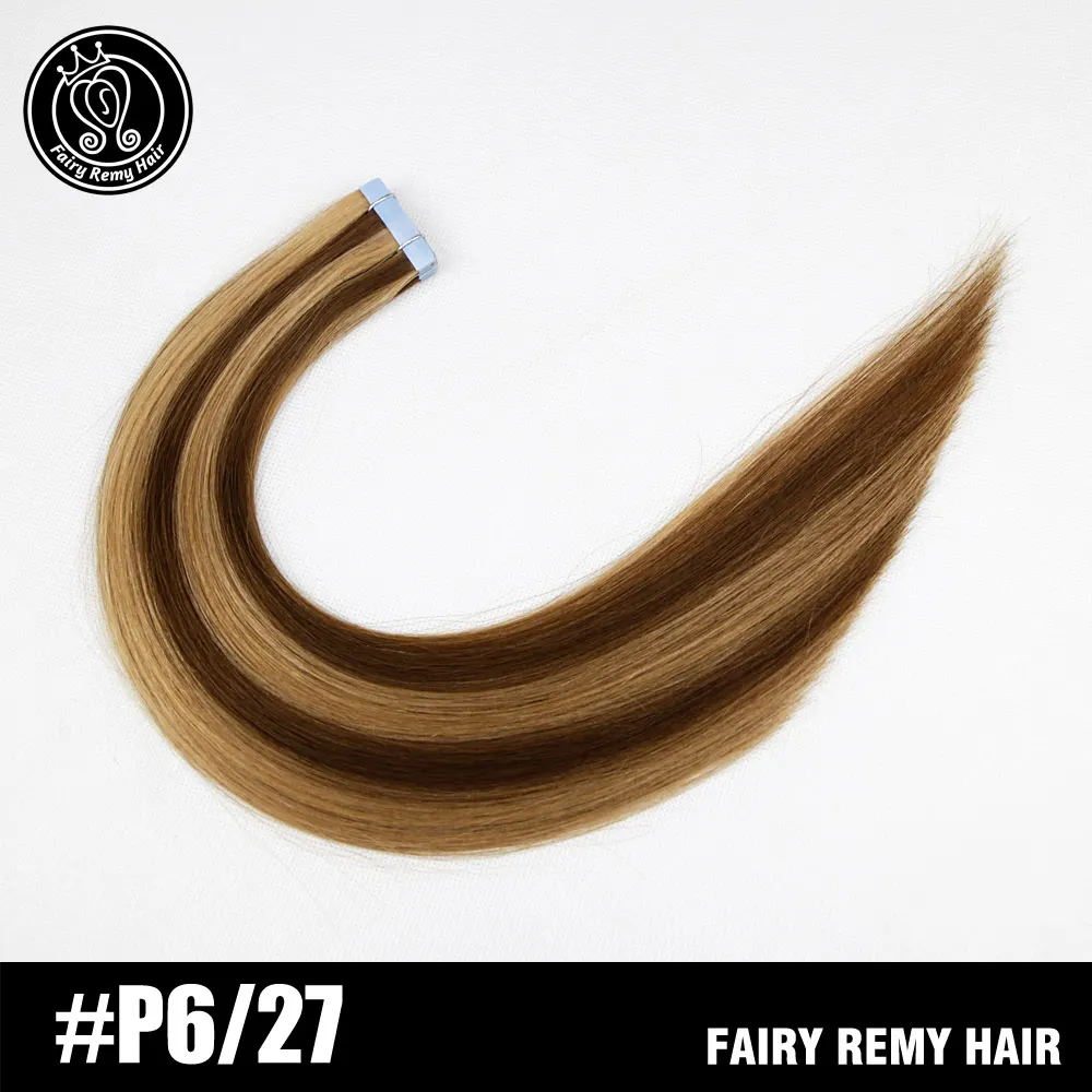 Феи remy волосы 2,0 г/шт. 1" настоящие Remy ленты в человеческие волосы для наращивания прямые Remy на силиконовый, невидимый PU Weft расширение - Цвет: P6-27