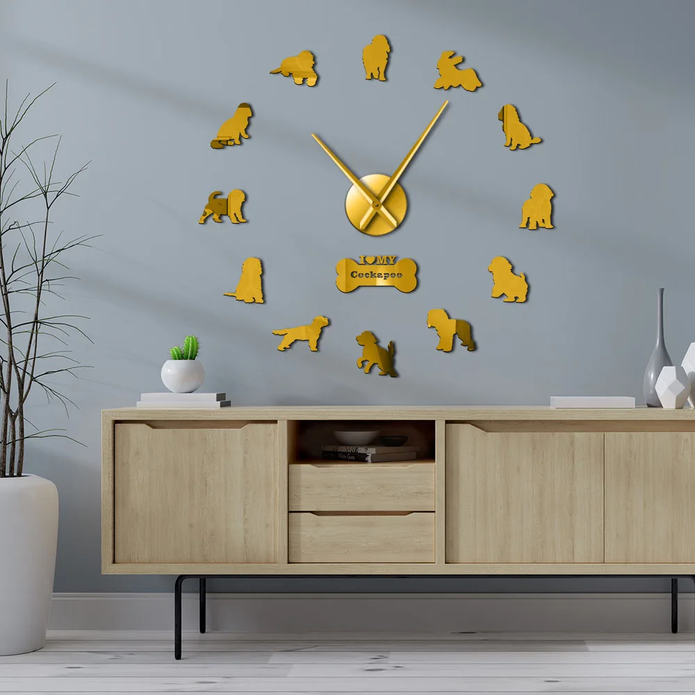 Cockapoo DIY Large Wall Clock Cocker Spaniel Dog Breed Frameless Giant Silent Movement Watch Spoodle Lovers Gift | Дом и сад