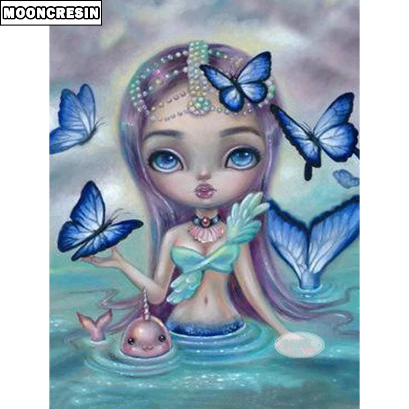 

Diamond Embroidery 5D Diy Diamond Painting Mermaid And Butterfly Cross Stitch Handicraft Mosaic Picture Of Rhinestone Home Decor