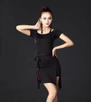 Black Milk silk Черное, красное леопардовое платье для латинских танцев, женское платье для танго, сальса, Румба, современные танцевальные костюмы, платье для латиноамериканских танцев, Одежда для танцев - Цвет: Black Milk silk
