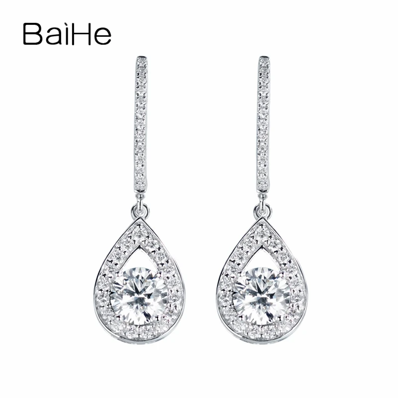 BAIHE одноцветное Белое золото 14 карат 0.70ct круглые Без основной камень для женщин