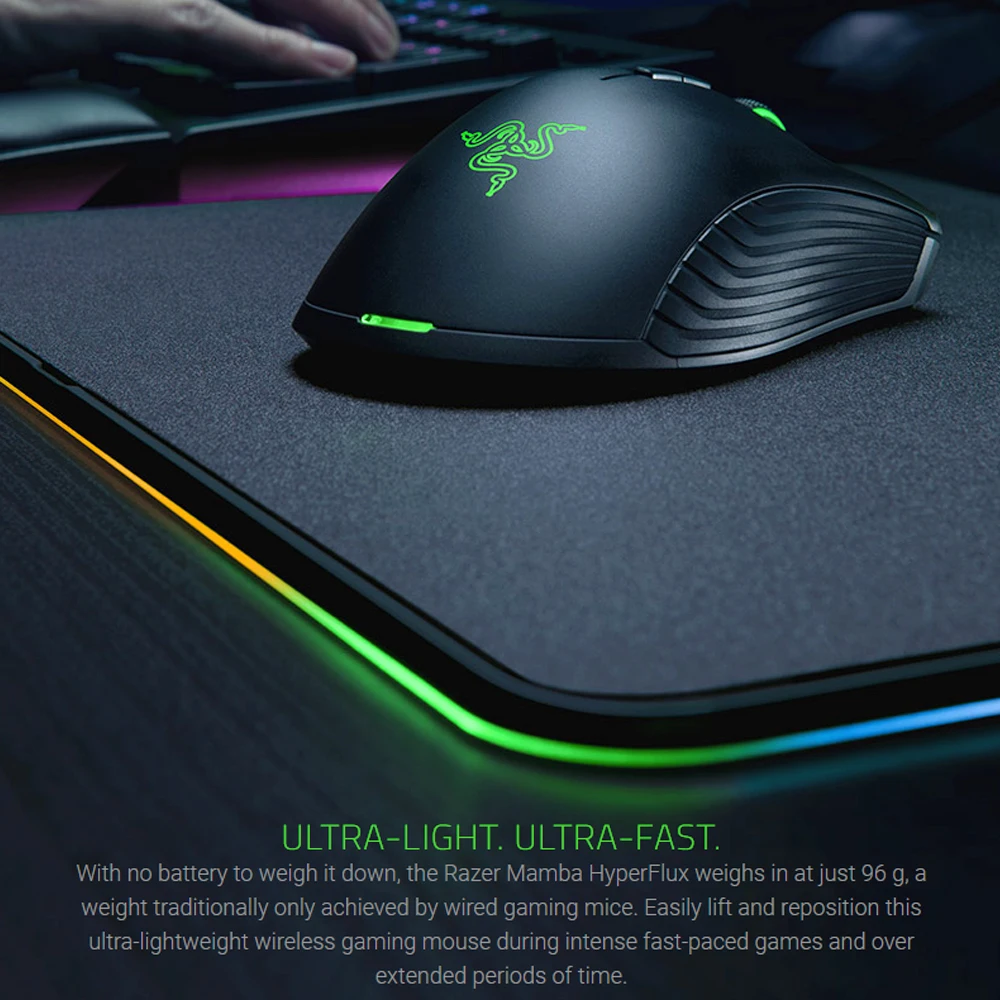 Razer Mamba Hyperflux Беспроводная игровая мышь 16000 dpi 5G Оптический сенсор 450 ips+ Firefly Hyperflux коврик для мыши комплект