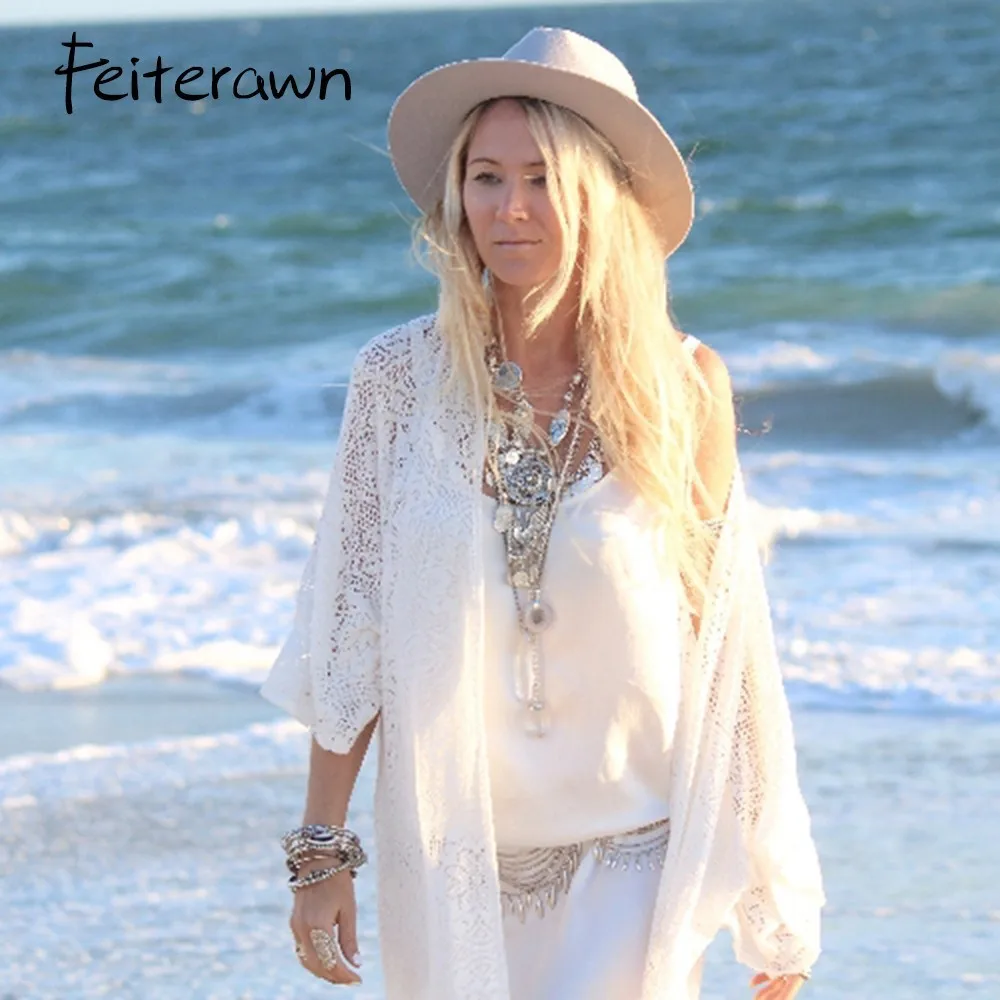 Feiterawn 2018 для женщин летние с длинным рукавом ажурное платье See Through однотонные