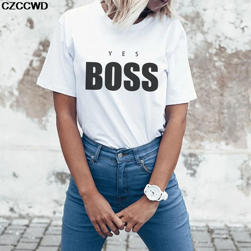 CZCCWD женская одежда 2019 летняя белая футболка Harajuku модная с надписью Yes Boss принтом