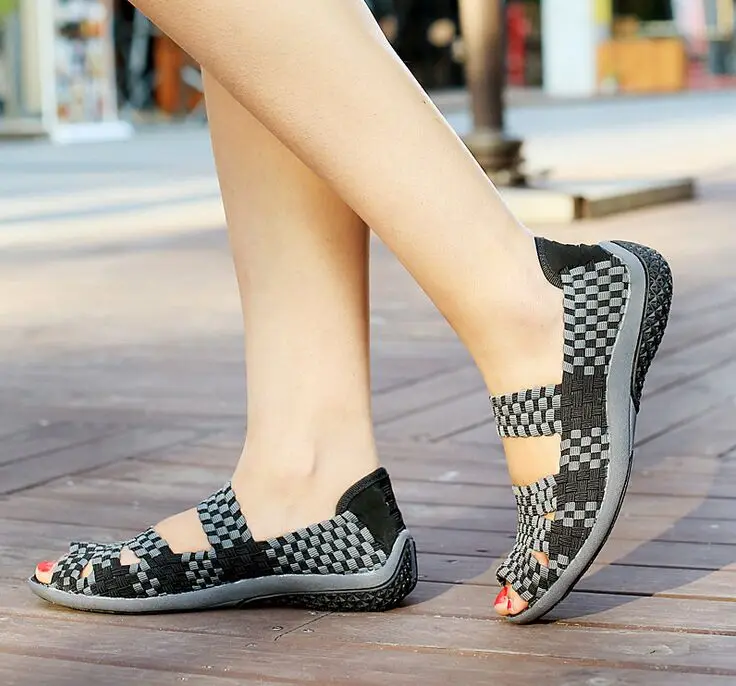 Женские тканые туфли на плоской платформе повседневные дышащие кроссовки