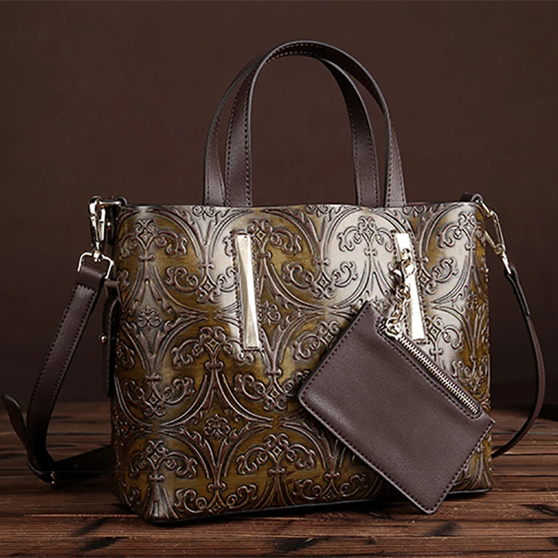 Винтажные сумки с тиснением женская сумка тоут из ПВХ кошельком через плечо от