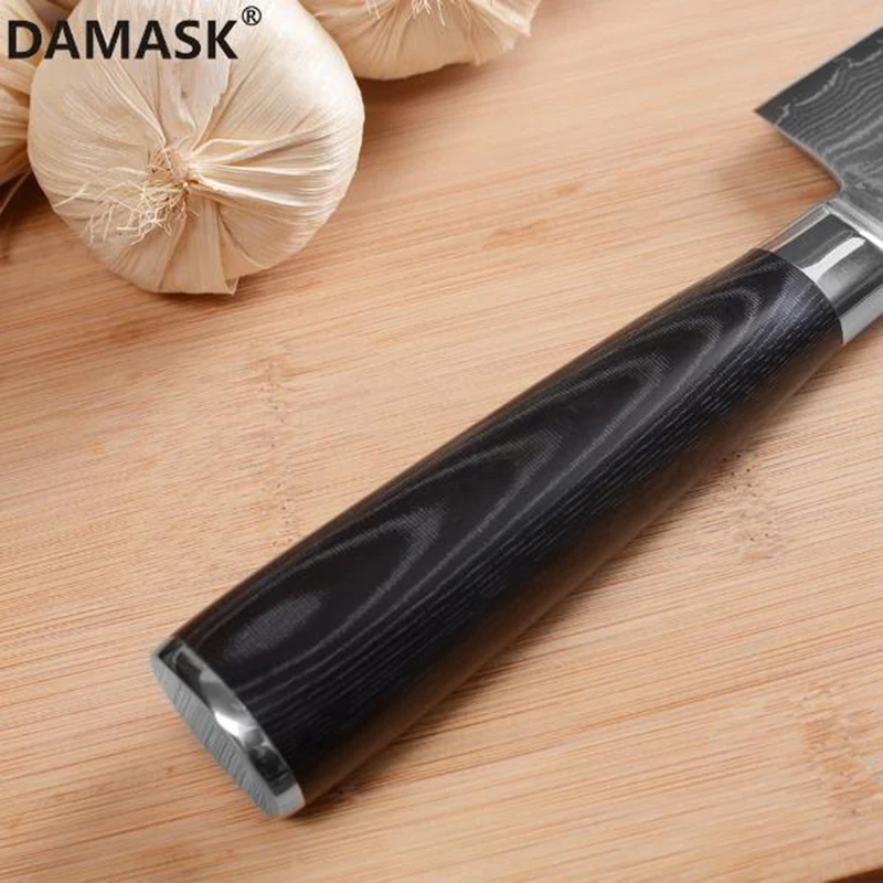 Дамаск Кухня ножей VG10 Сталь лезвие Пособия по кулинарии нож для хлеба Santoku