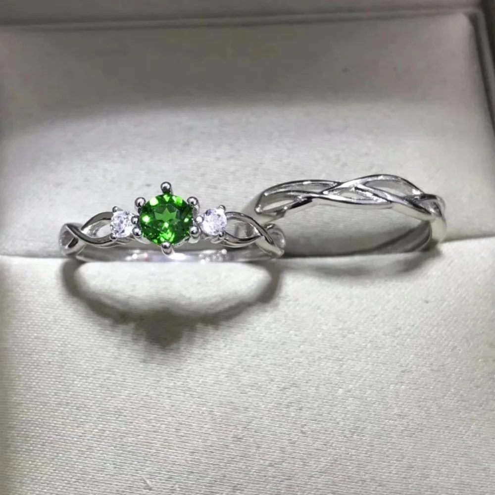 Женское вечерние ЦО из серебра 925 пробы с натуральным зеленым диопсидом|gemstone