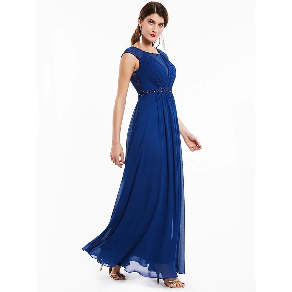 Dressv dark женское длинное вечернее платье с глубоким круглым вырезом без рукавов