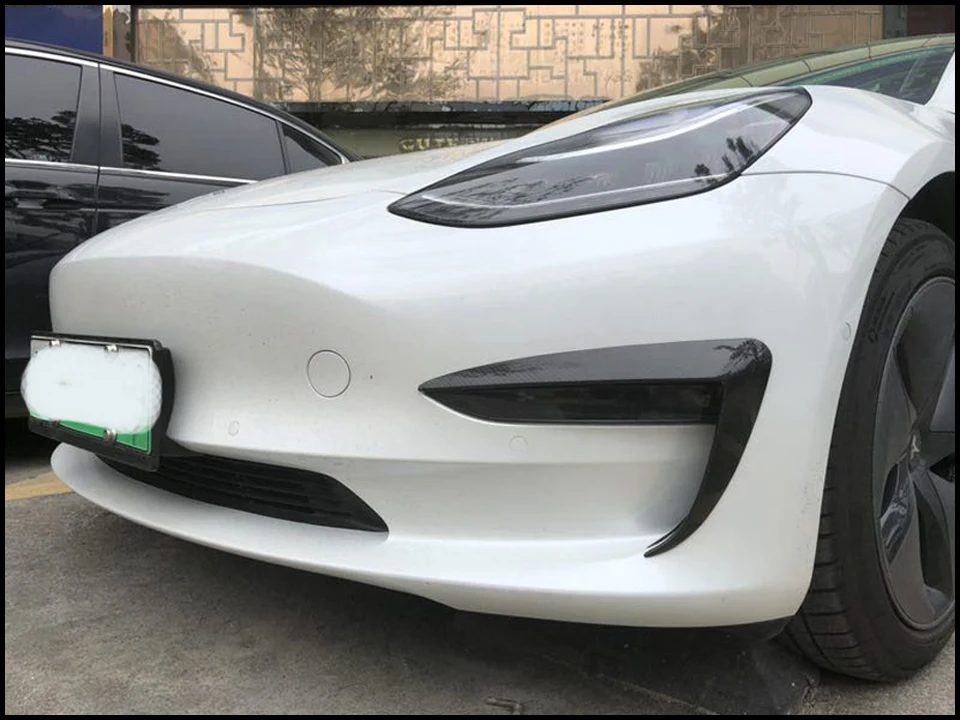 Спортивный стиль из углеродного волокна передний бампер воздушный нож для Tesla модель 3 год Модель 3 передние противотуманные фары декоративные 1 пара