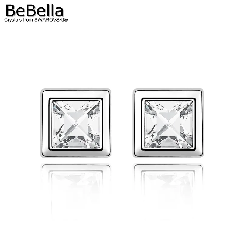 Женские квадратные серьги гвоздики BeBella Разноцветные с кристаллами Сваровски