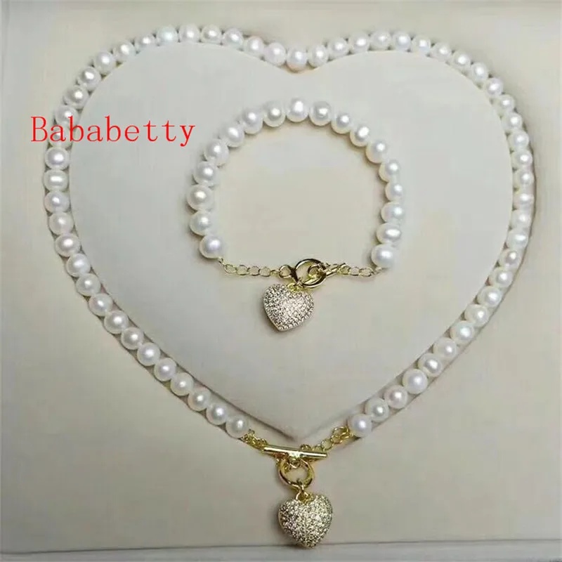 

Ожерелье и браслеты из натурального пресноводного жемчуга 8-9 мм АА, набор с застежкой в форме сердца, без коробки, 001