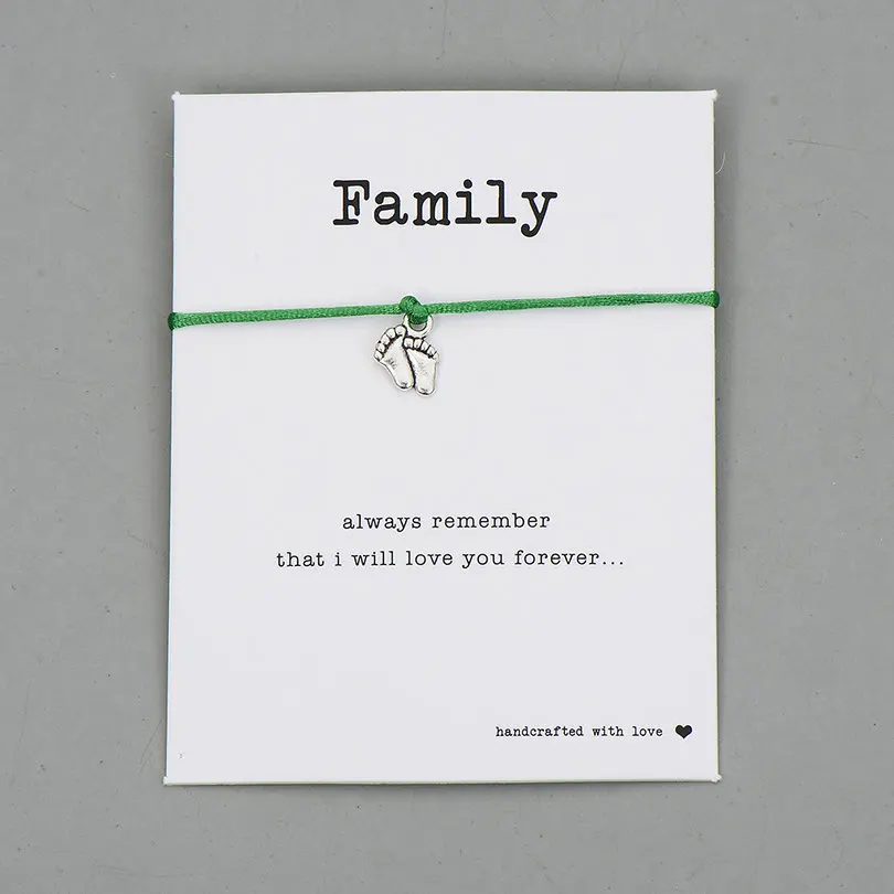 dark green with card Pipitree Прекрасный двойной ноги семья браслет желаний мама папа ребенок дети подарок простой красная струна шарм браслеты ювелирные изделия для женщин мужчин - Окраска металла: dark green with card