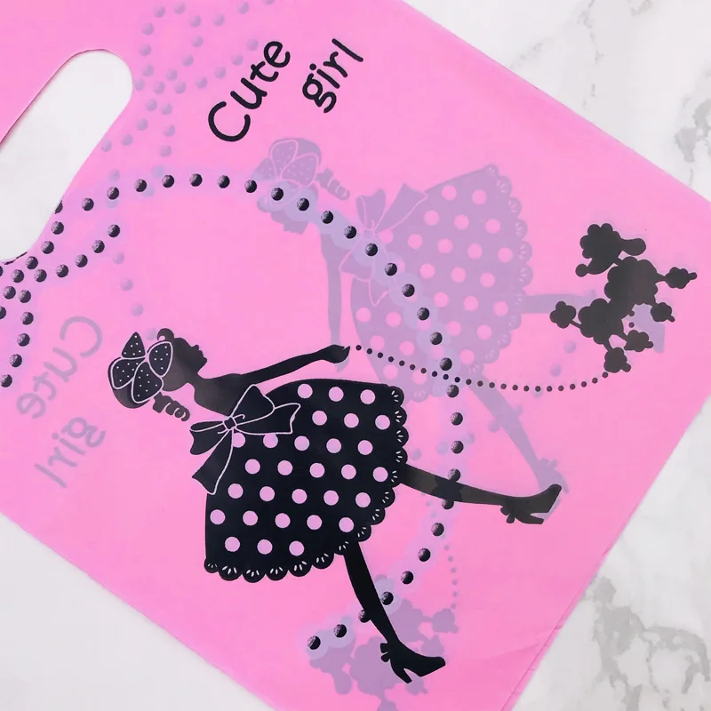 Пластиковая подарочная сумка для девушек собак розовый и черный цвета 100 шт. 15х20