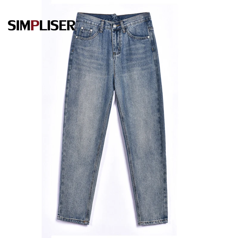 Шикарные Женские джинсы-бойфренды свободные синие джинсовые брюки женские