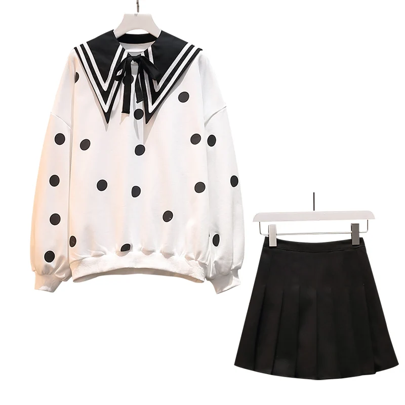 

Повседневные толстовки, Свитшот и черная юбка, женская модель больших размеров, Новинка осени, Женский комплект одежды из двух предметов, ...