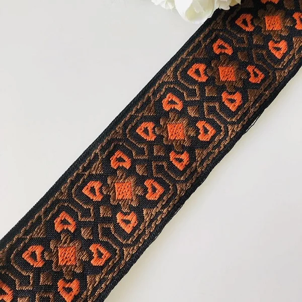 black orange 6 ярдов/партия шириной 5 см тканая жаккардовая украшение лентами цветы, модный дизайн одежды аксессуар-ремешок LS-776 - Цвет: black orange