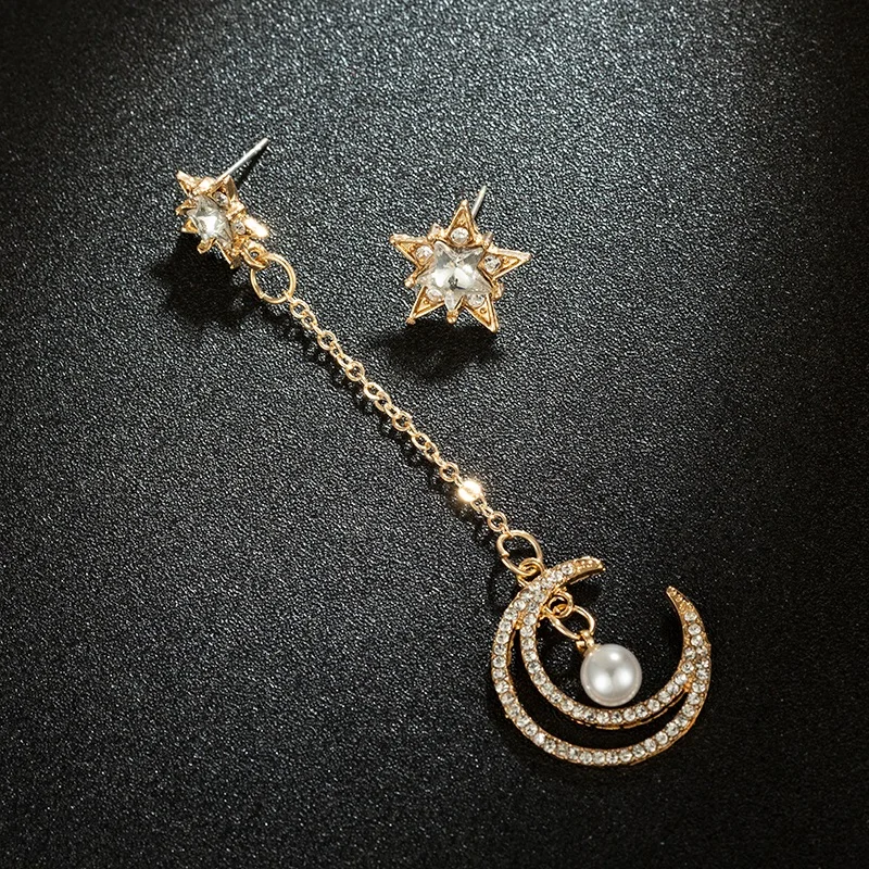 Корейские серьги кристальная асимметрия звезда луна кисточка висячие для женщин