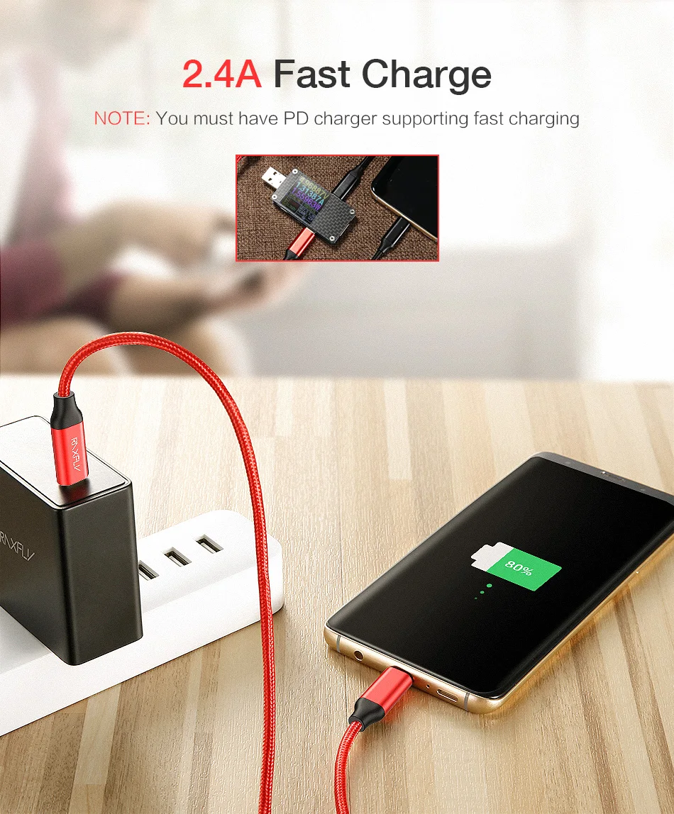 USB raxfly C к USB C кабель для Xiaomi Redmi Note 7 Быстрая зарядка type C PD кабель Быстрая зарядка USB C кабель для samsung S10 S9